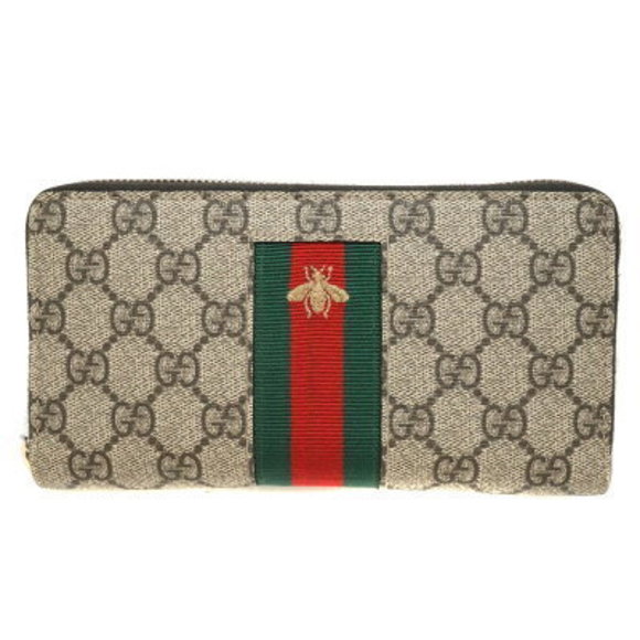 GUCCI Zip Long Wallet GG Supreme Leather Sherry Beige - Picture 1 of 11
